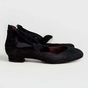 ONO Woman's 9.5 M Black Suede Ankle Tie Ballet Style Flats